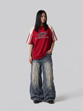 DAXUEN washed blue oversized quilted wide-leg jeans — model photo