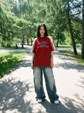 DAXUEN washed blue oversized quilted wide-leg jeans — model photo