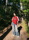 DAXUEN washed blue oversized quilted wide-leg jeans — model photo