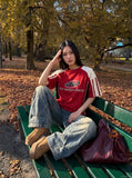 DAXUEN washed blue oversized quilted wide-leg jeans — model photo