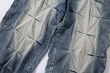 DAXUEN washed blue oversized quilted wide-leg jeans