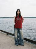 DAXUEN washed blue oversized quilted wide-leg jeans — model photo