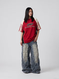 DAXUEN washed blue oversized quilted wide-leg jeans — model photo