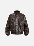 DAXUEN dark brown faux leather bomber jacket