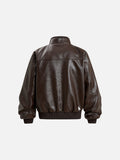 DAXUEN dark brown faux leather bomber jacket
