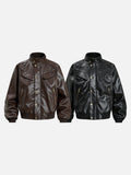 DAXUEN dark brown faux leather bomber jacket