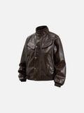 DAXUEN dark brown faux leather bomber jacket