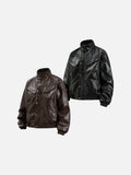 DAXUEN dark brown faux leather bomber jacket