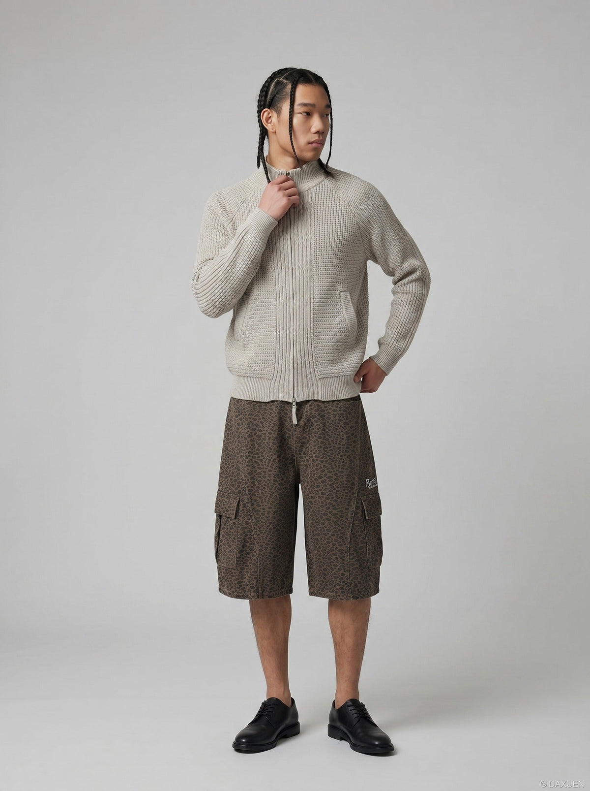 DAXUEN Textured full-zip cardigan sweater — model photo