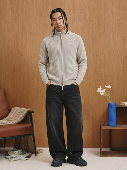 DAXUEN Textured full-zip cardigan sweater — model photo