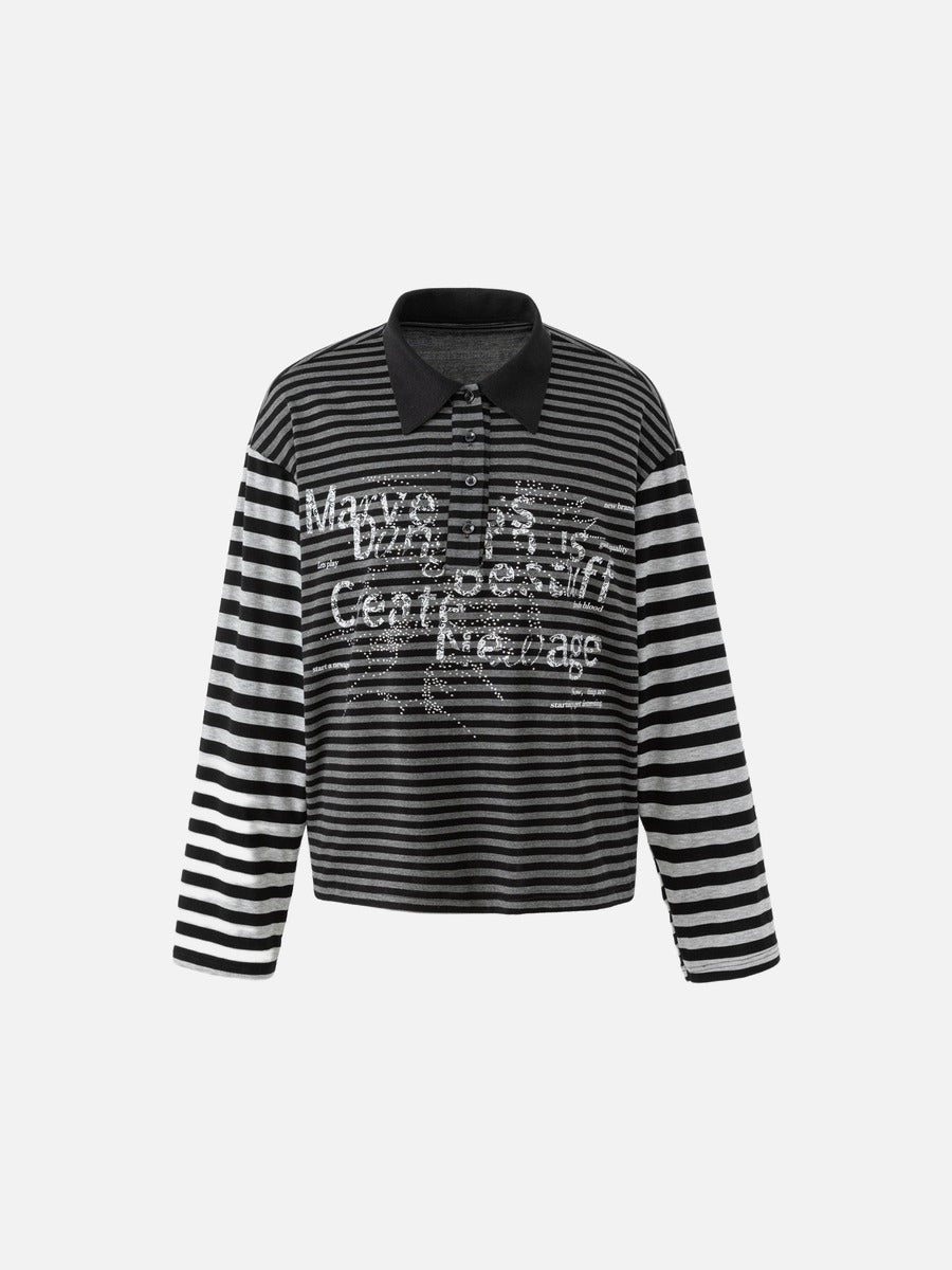 Textured Graphic Black and Grey Striped Polo Shirt