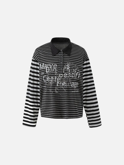 Textured Graphic Black and Grey Striped Polo Shirt