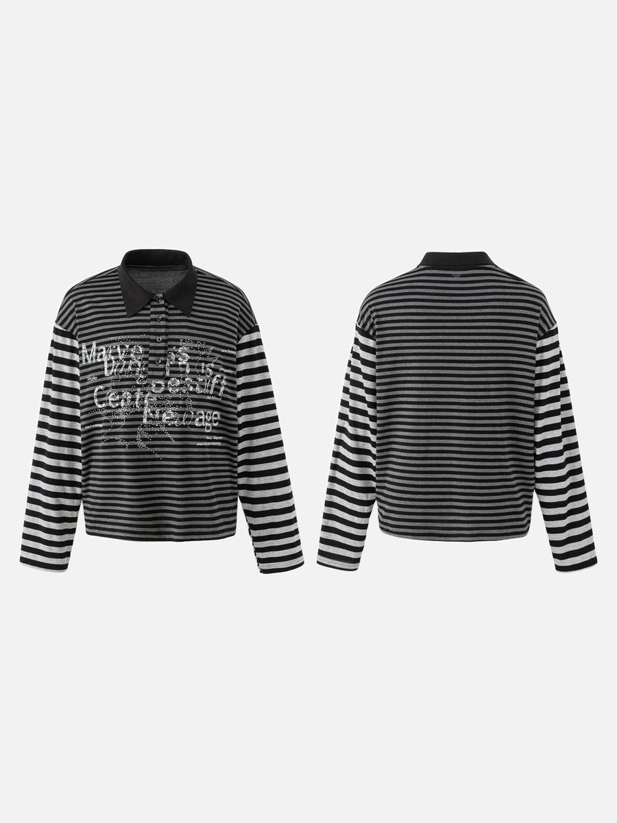 DAXUEN black and grey striped textured graphic polo shirt