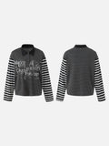 DAXUEN black and grey striped textured graphic polo shirt