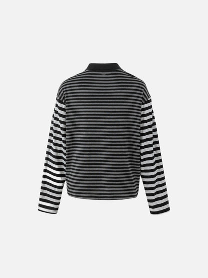 DAXUEN black and grey striped textured graphic polo shirt
