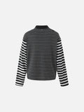 DAXUEN black and grey striped textured graphic polo shirt