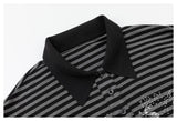 DAXUEN black and grey striped textured graphic polo shirt