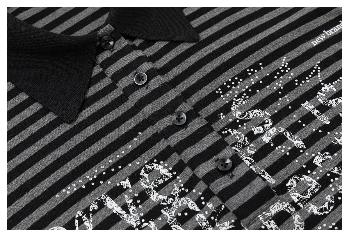 DAXUEN black and grey striped textured graphic polo shirt
