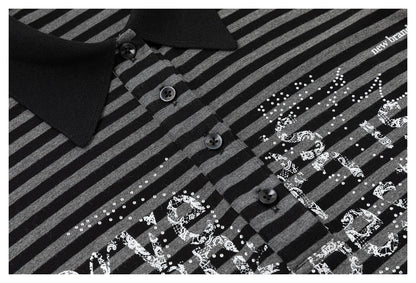 DAXUEN black and grey striped textured graphic polo shirt