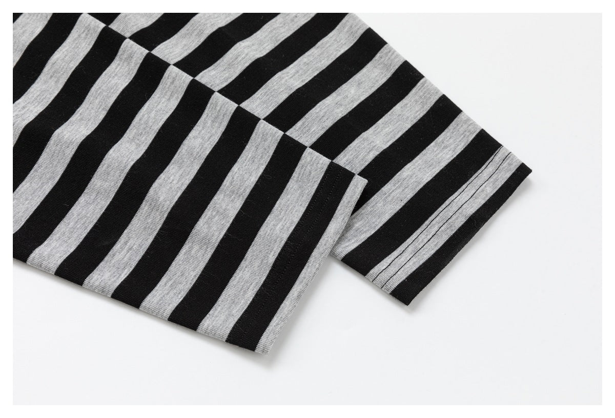DAXUEN black and grey striped textured graphic polo shirt