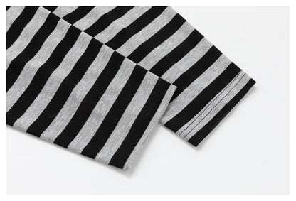 DAXUEN black and grey striped textured graphic polo shirt