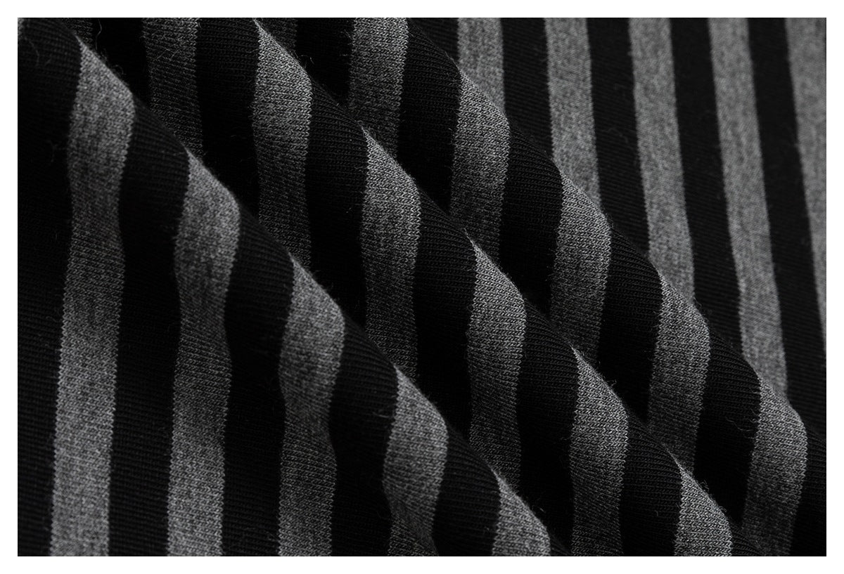 DAXUEN black and grey striped textured graphic polo shirt