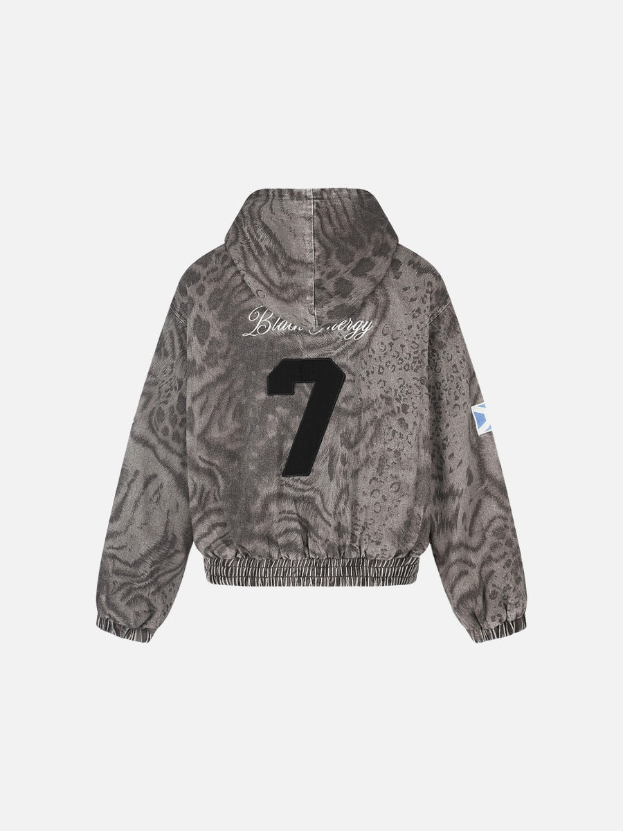 Textured Animal Pattern Full-Zip Jacket