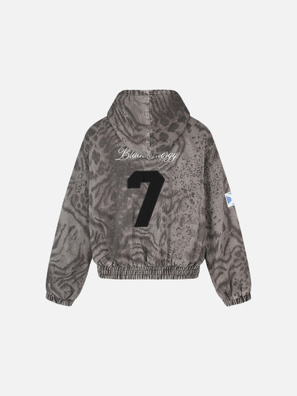 Textured Animal Pattern Full-Zip Jacket