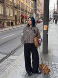 Textured Animal Pattern Full-Zip Jacket