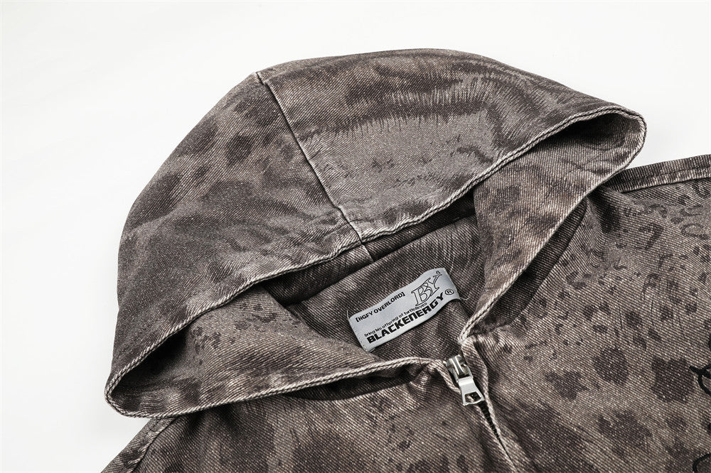Textured Animal Pattern Full-Zip Jacket