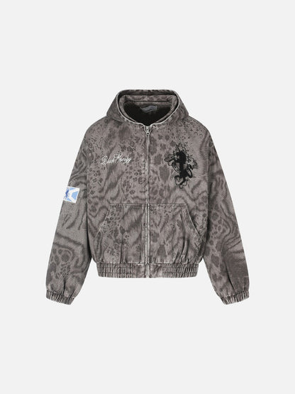 Textured Animal Pattern Full-Zip Jacket