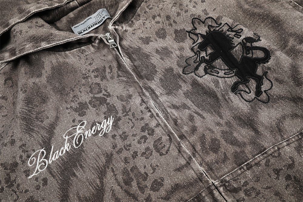 Textured Animal Pattern Full-Zip Jacket