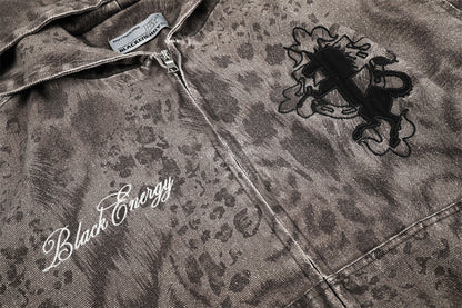 Textured Animal Pattern Full-Zip Jacket