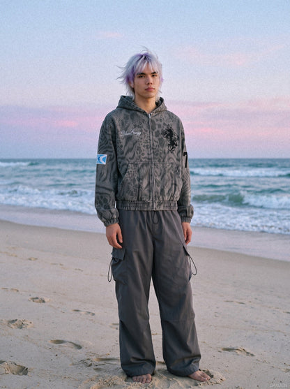 Textured Animal Pattern Full-Zip Jacket