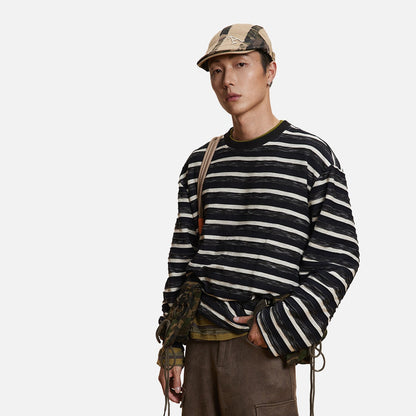 DAXUEN black textured horizontal stripes long-sleeve top