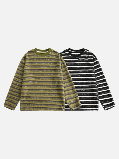 DAXUEN black textured horizontal stripes long-sleeve top