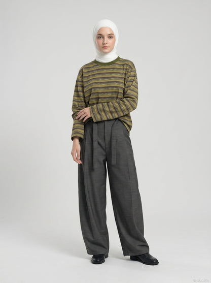 DAXUEN black textured horizontal stripes long-sleeve top — model photo
