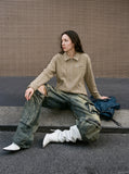 DAXUEN khaki textured long-sleeve jacket — model photo