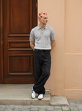 DAXUEN Short-sleeved knitted polo shirt with vertical stripes — model photo