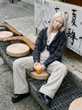 DAXUEN light grey wide-leg striped pants — model photo