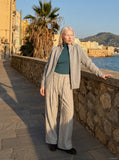 DAXUEN light grey wide-leg striped pants — model photo