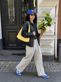 DAXUEN light grey wide-leg striped pants — model photo