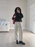 DAXUEN light grey wide-leg striped pants — model photo
