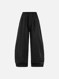 Textured Linen Wide-Leg Pants in Black