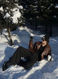 DAXUEN black textured linen wide-leg pants — model photo