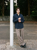DAXUEN textured navy and grey plaid button-up shirt — model photo