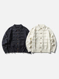 DAXUEN navy textured grid knit cardigan