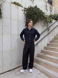 DAXUEN navy textured grid knit cardigan — model photo