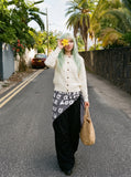 DAXUEN navy textured grid knit cardigan — model photo
