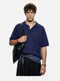 DAXUEN solid white textured open-knit polo shirt